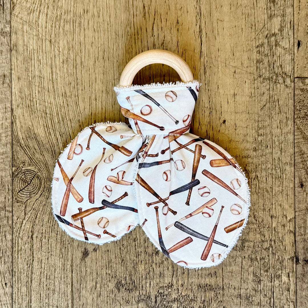 Handmade Teether for Babies in Baseball Print