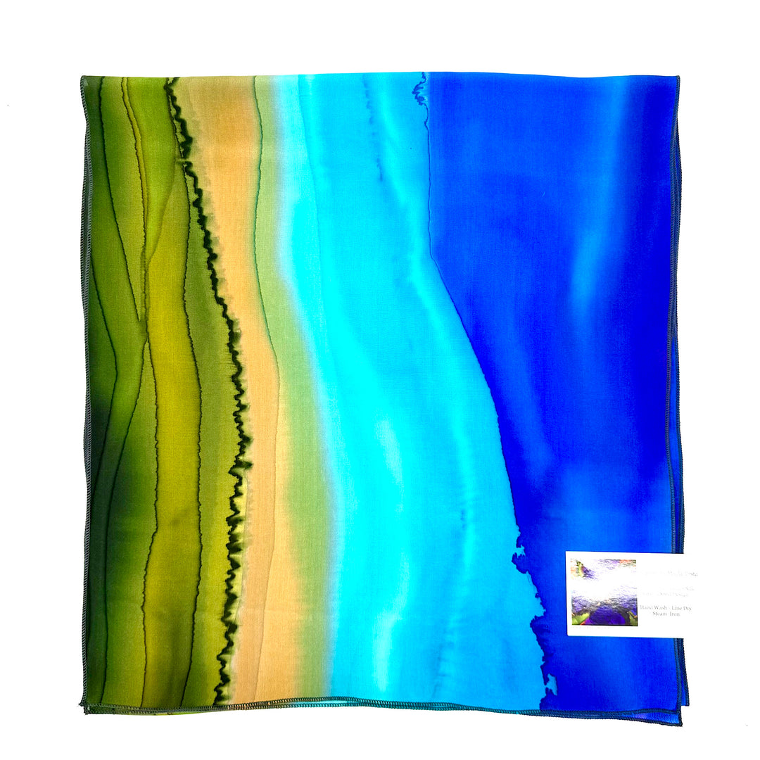 Hand Dyed Collage Silk Scarf in Fluid Line Design