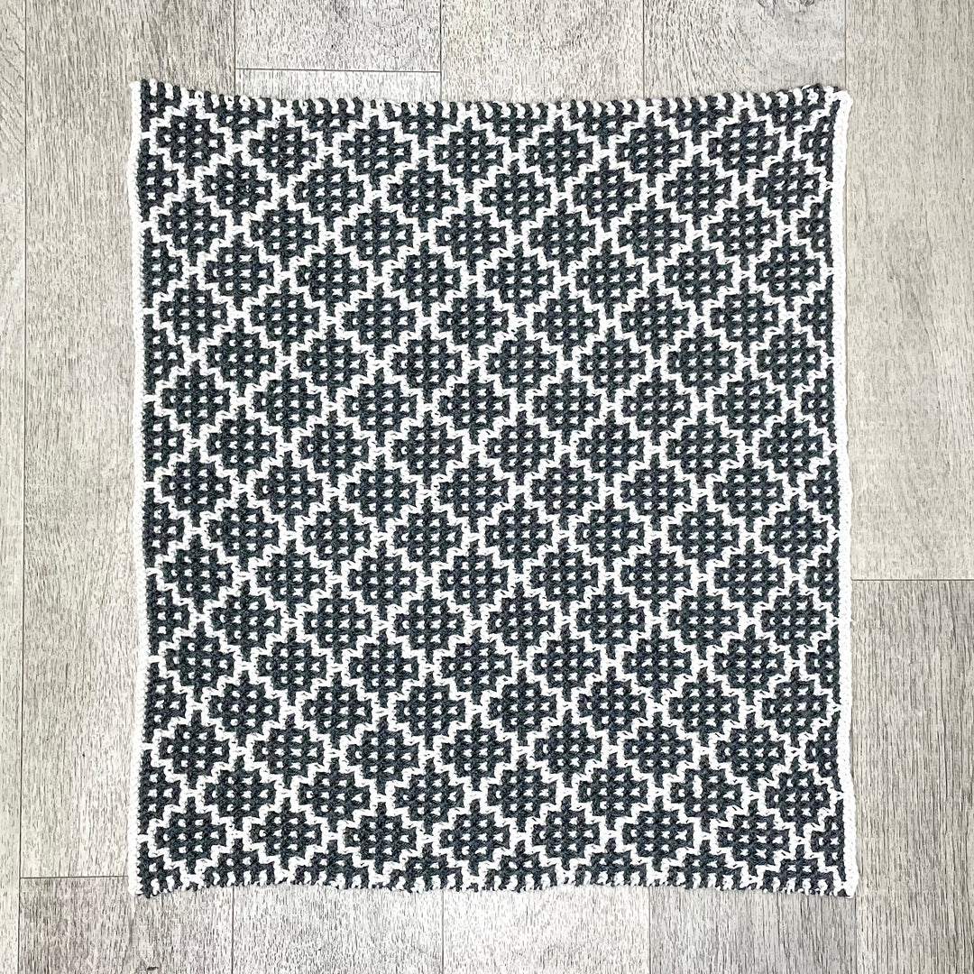 Hand Knit Car Seat/Baby Blanket in Charcoal Gray and Off White