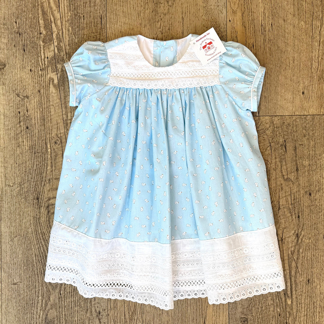 Handmade Light Blue Child dress with White Eyelet Trim