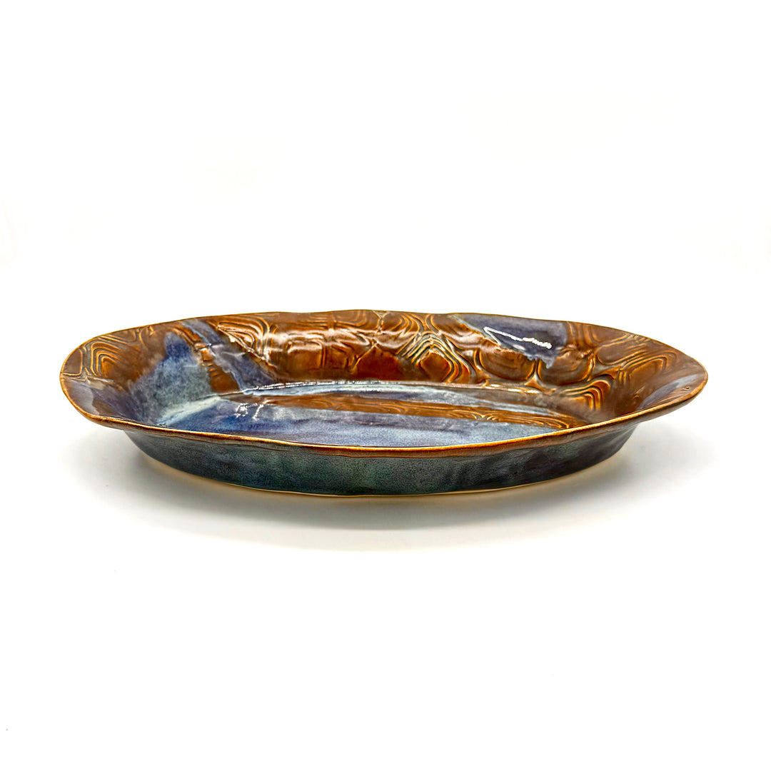 Handmade Blue and Brown Large Ceramic Oval Platter