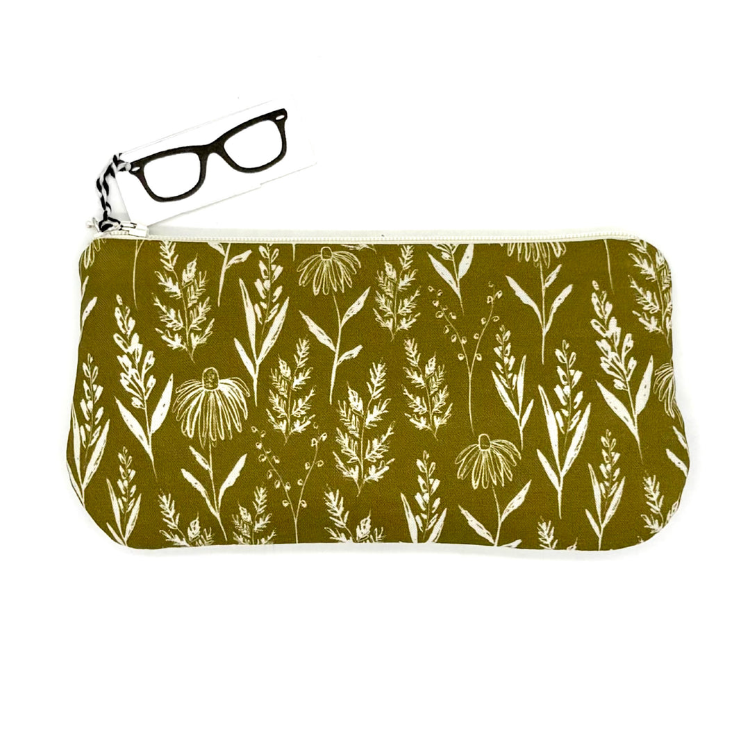 Handmade Zippered Eye Glass Case - Olive Green Floral