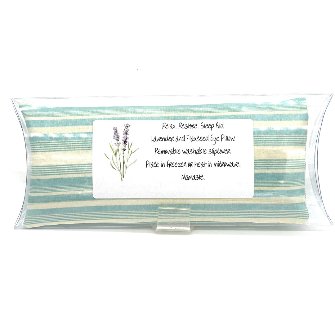 Handmade Lavender and Flaxseed Eye Pillow in Teal Stripe Print