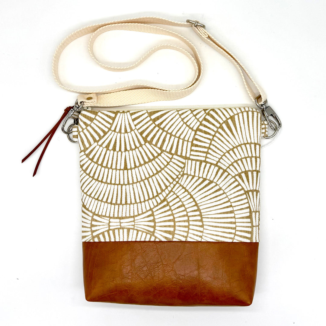 Handmade White and Taupe Crossbody Bag