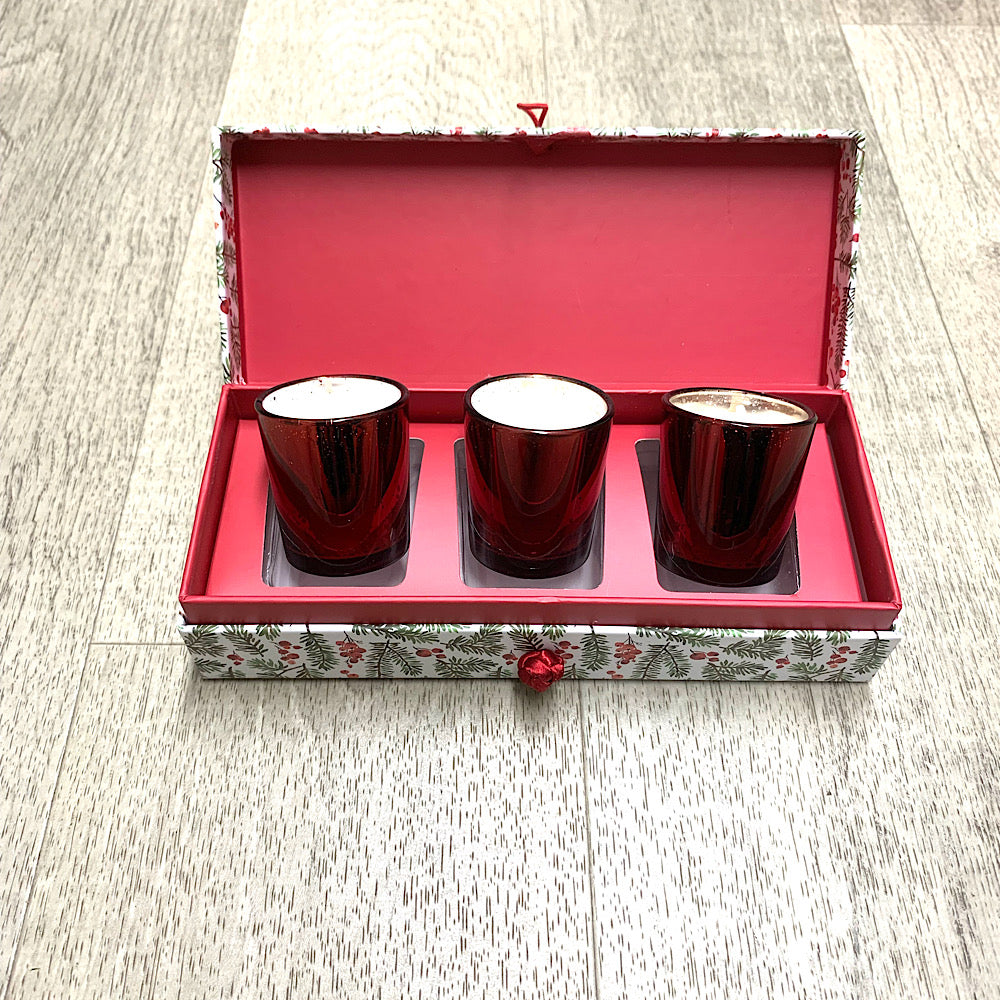 Set of three Fraser Fir scented soy wax candles in presentation gift box