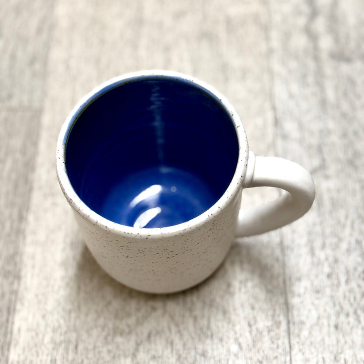Handmade Ceramic Speckled Mug With Blue Interior