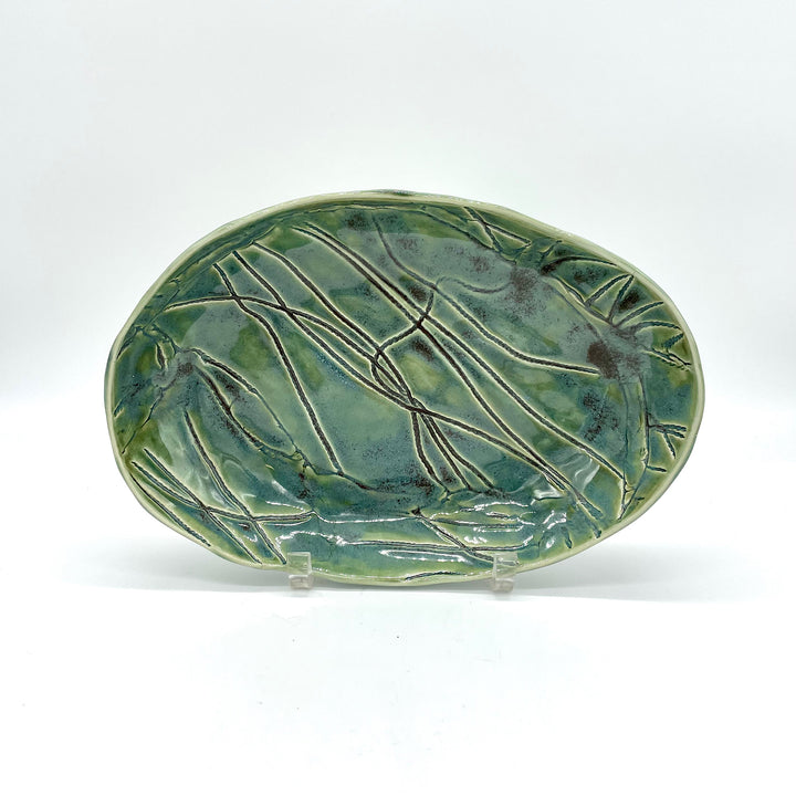 Handmade Blue and Green Ceramic Low Serving Bowl