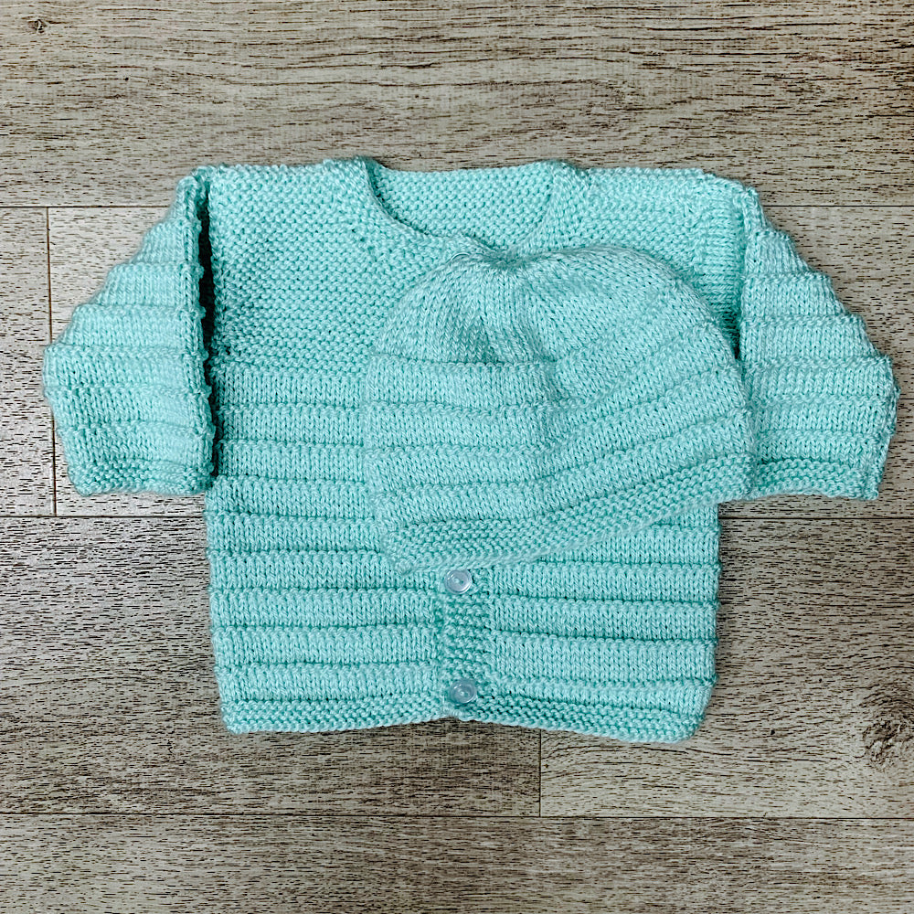 Hand Knit Child Cardigan and Hat Set