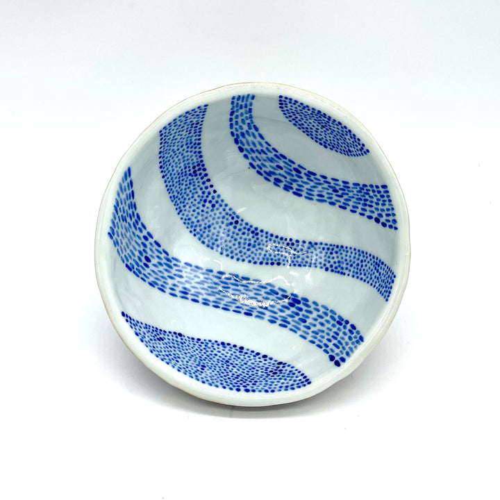 Handmade Small Ceramic Bowl with Blue Swirl Interior