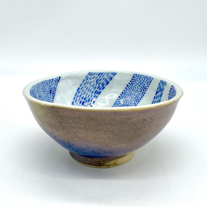 Handmade Small Ceramic Bowl with Blue Swirl Interior