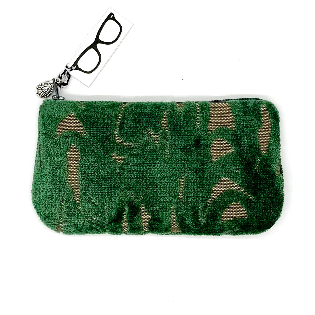 Handmade Zippered Eye Glass Case -  green velour
