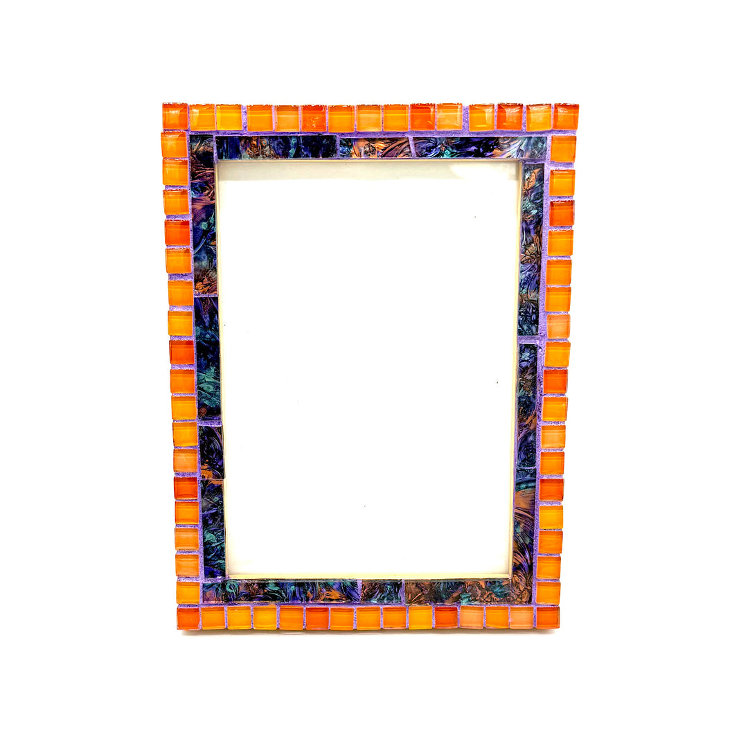 Handmade Purple and Orange Glass Mosaic Frame
