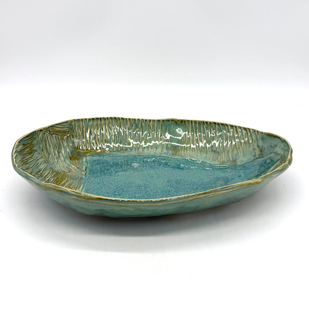 Handmade Aqua Oval Ceramic Serving Bowl