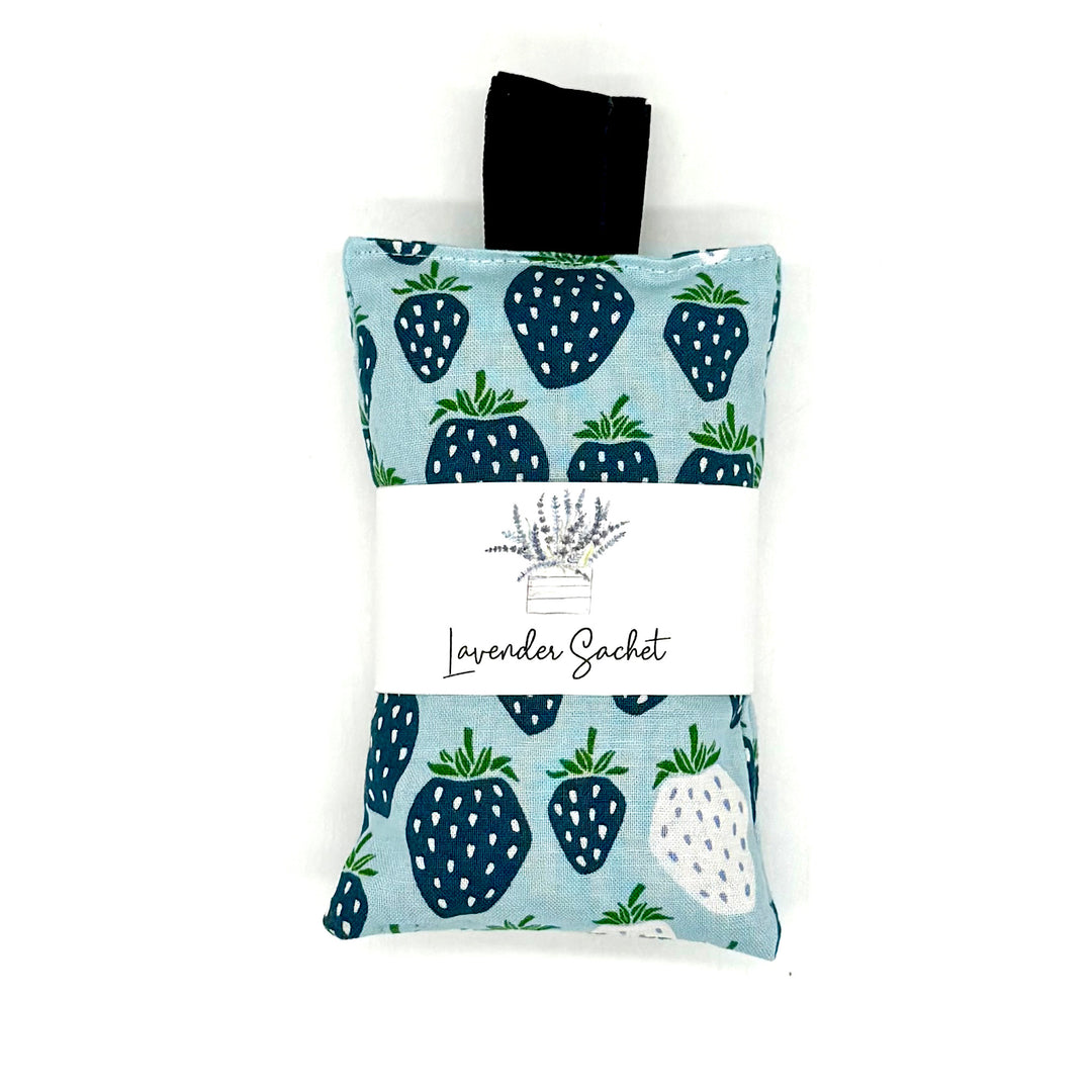 Handmade Lavender Sachets in Blue Strawberry Print - Set of Two