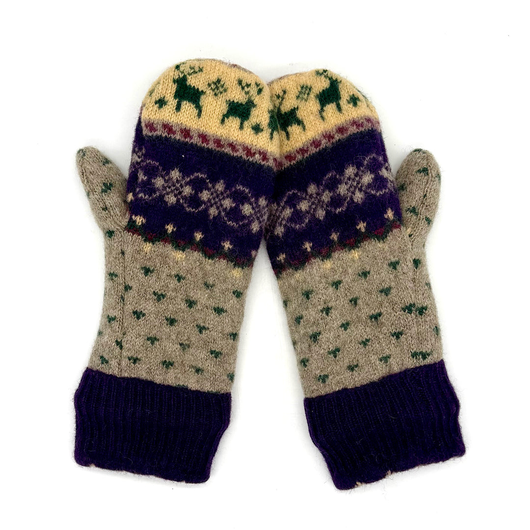 Handmade Purple and Tan Repurposed Wool Mittens