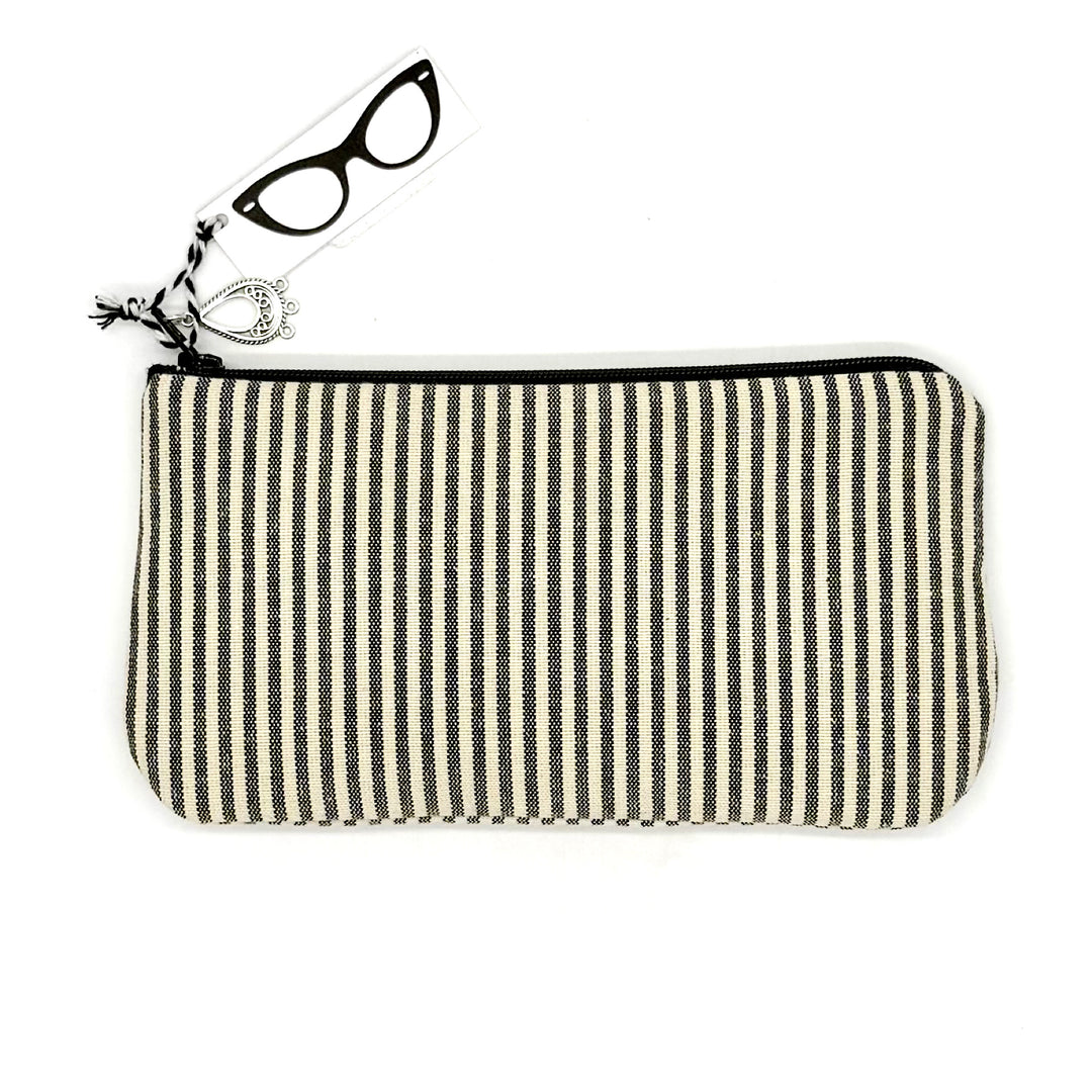 Handmade Zippered Eye Glass Case - Black and Off White Stripes