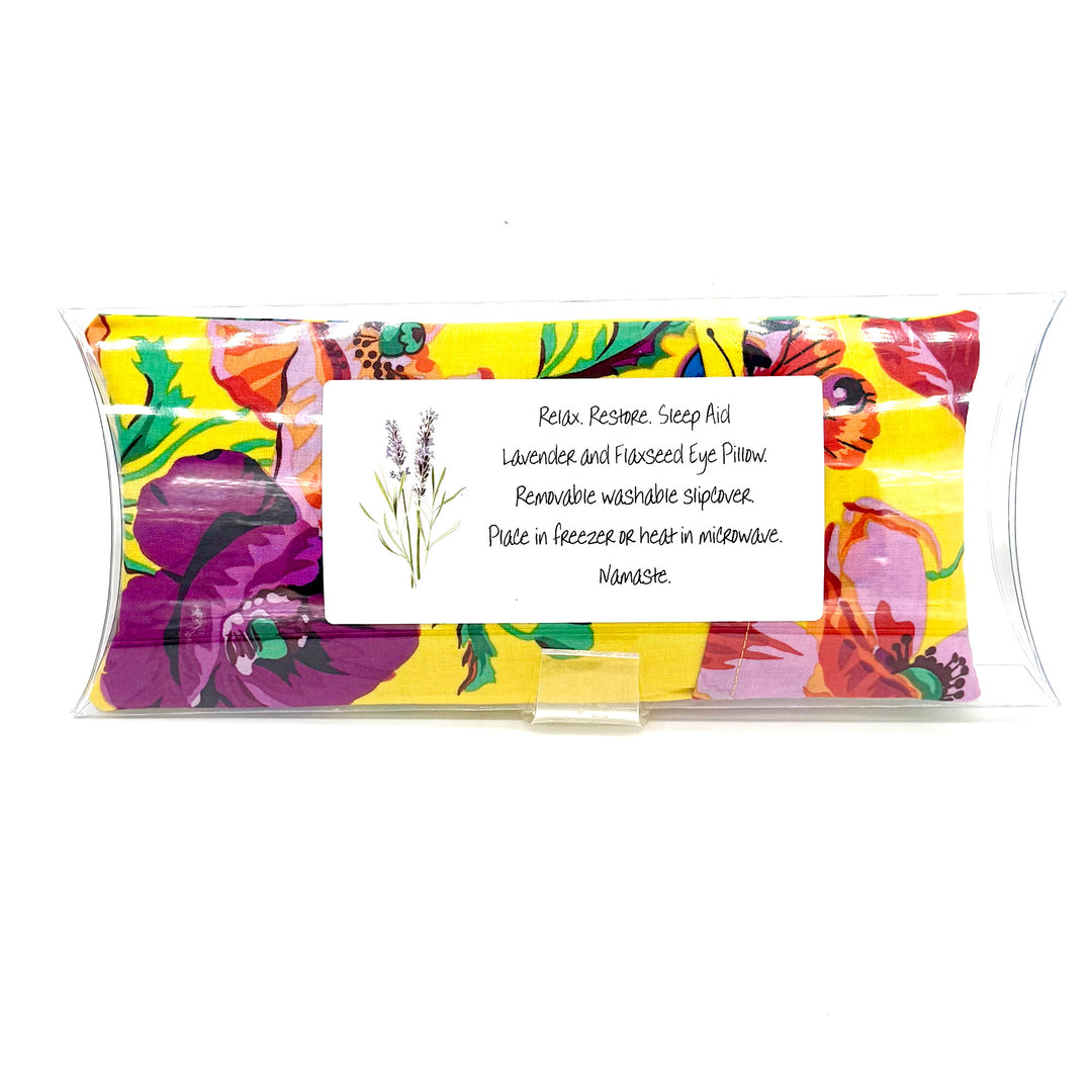 Handmade Lavender and Flaxseed Eye Pillow in Yellow Floral Print