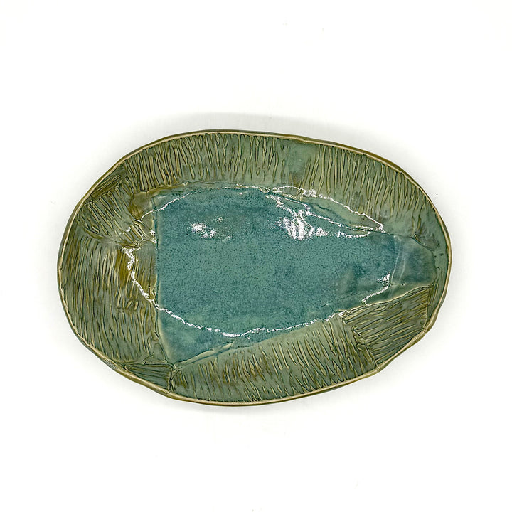 Handmade Aqua Oval Ceramic Serving Bowl