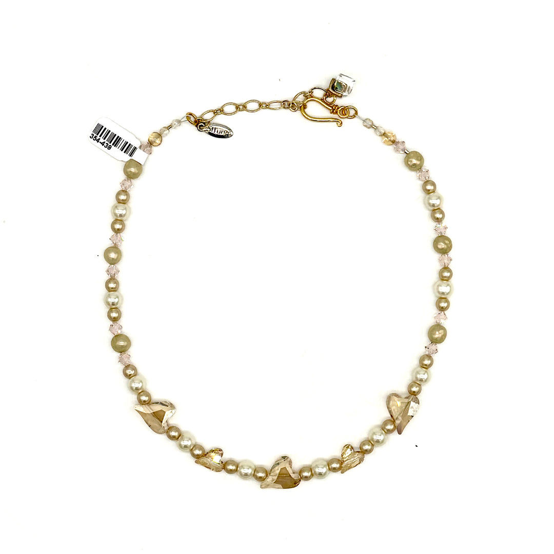 Handcrafted Necklace with Swarovski Champagne Heart Beads