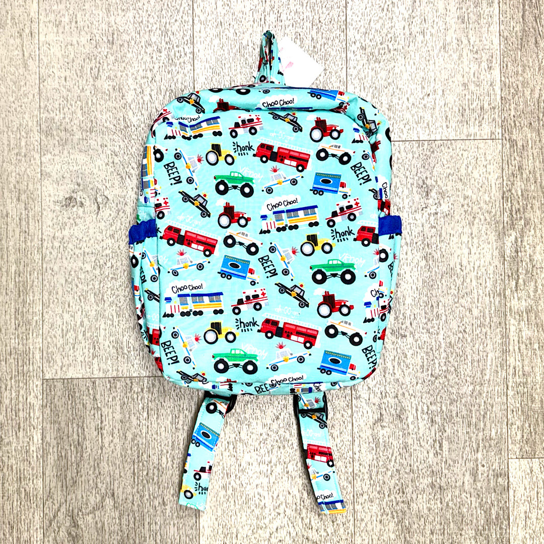 Handmade Small Children's Backpack in Truck Print
