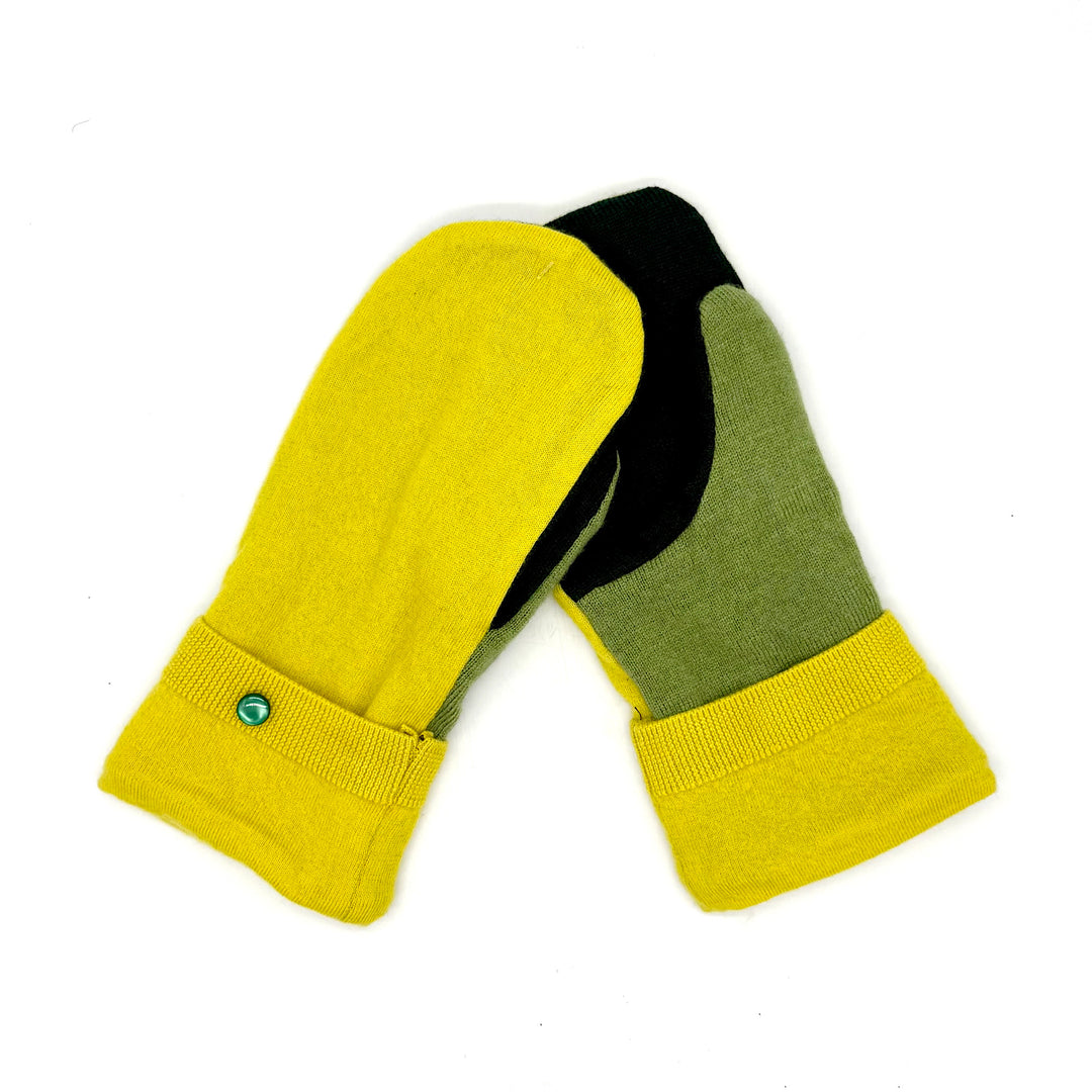 Handmade Yellow and Green Repurposed Wool Mittens