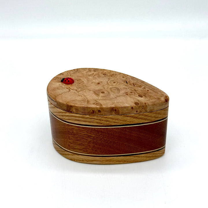 Handcrafted Small Tear-Shaped Wood Box with Ladybug