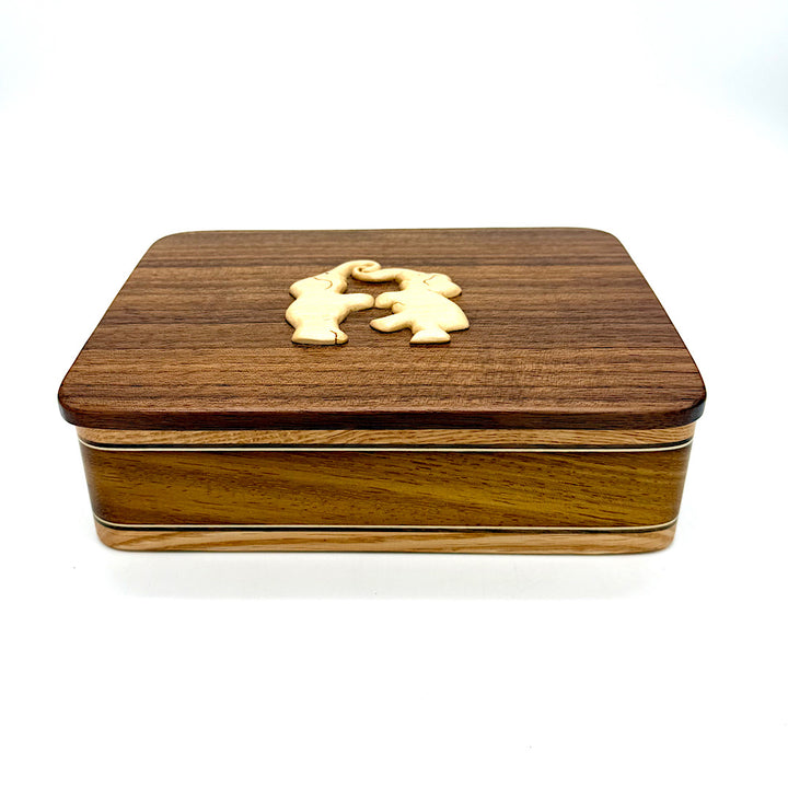 Handcrafted Wood Box with Elephants