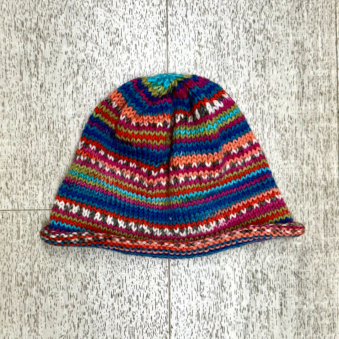Hand Knit Washable Wool Multicolor Hat