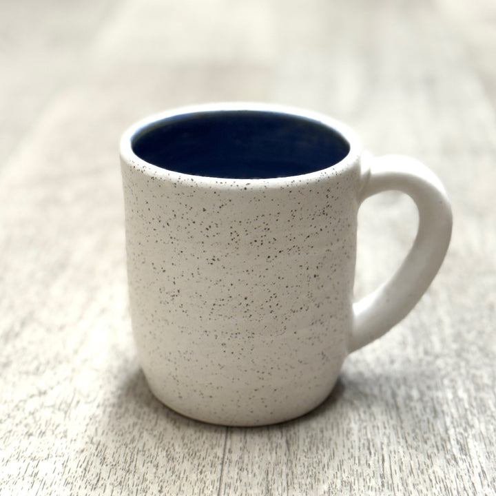 Handmade Ceramic Speckled Mug With Blue Interior