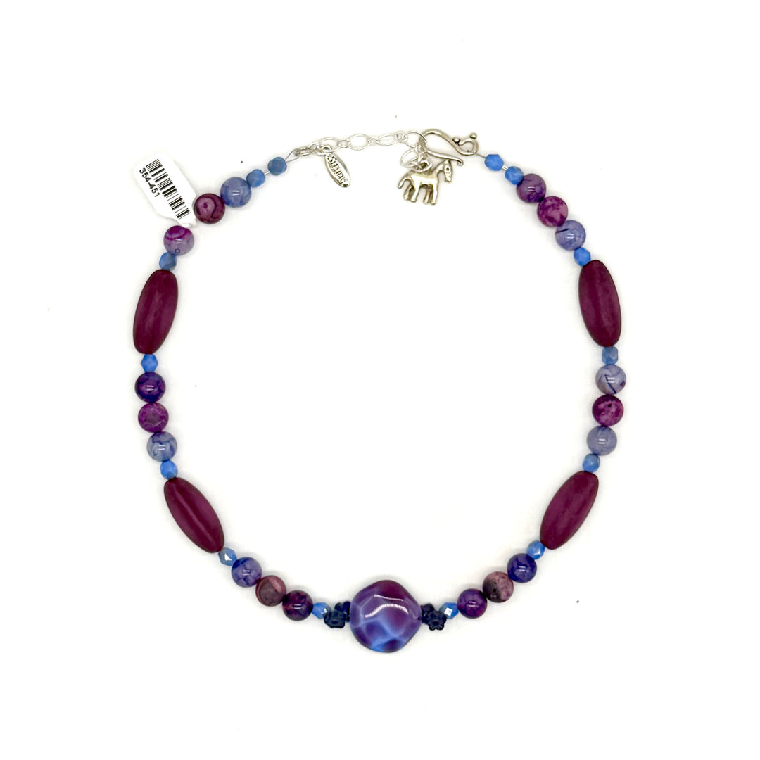 Handcrafted Purple and Periwinkle Ceramic and Glass Necklace