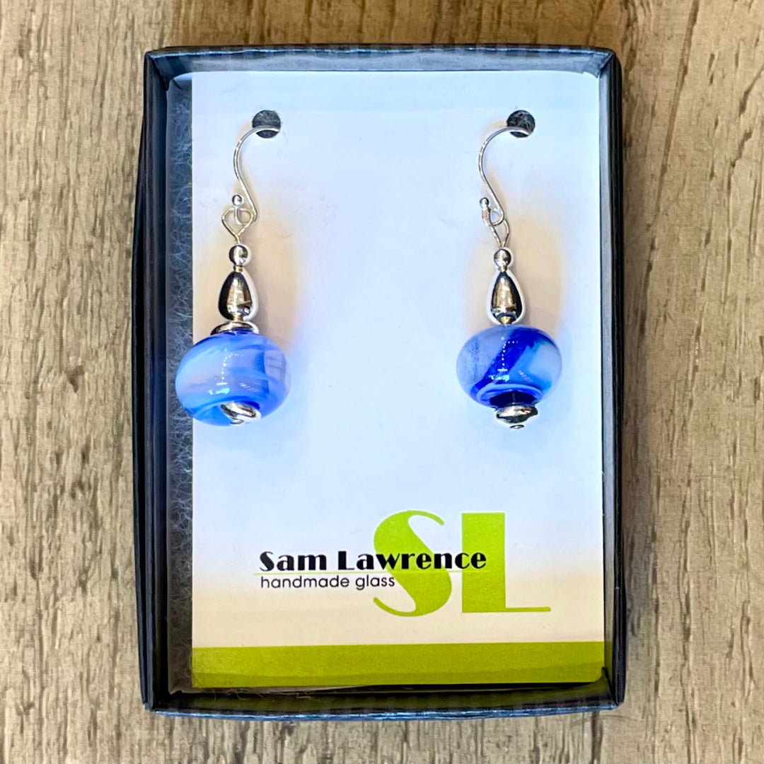 Handcrafted Sterling Silver Earrings with Handmade Blue Glass Beads