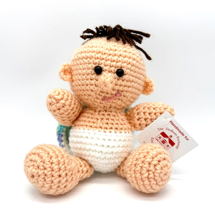 Handmade Crocheted Baby with Brown Hair and Hat