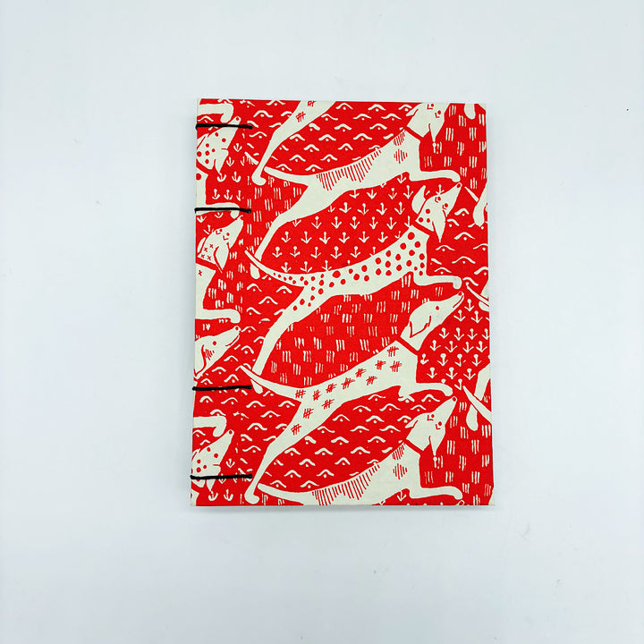 Hand Bound Book Journal With Dogs on Red Cover