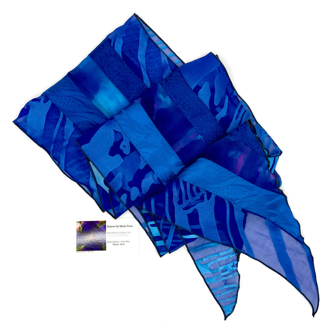 Hand Dyed Collage Silk Blue Dress Scarf