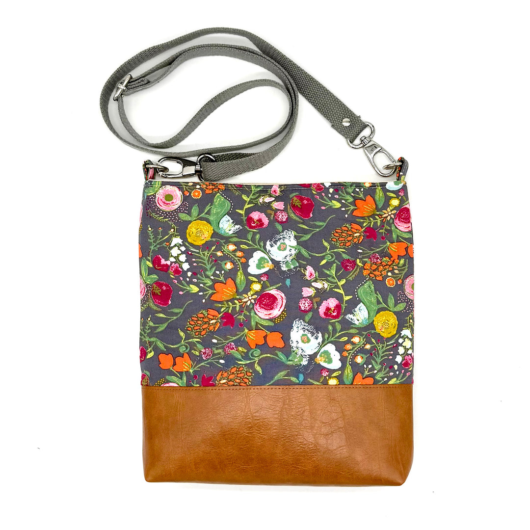 Handmade Gray Floral Crossbody Bag