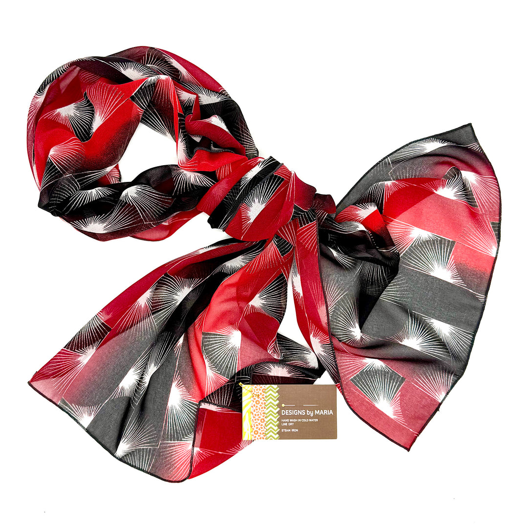 Women's Dress Scarf in design of black and red fans