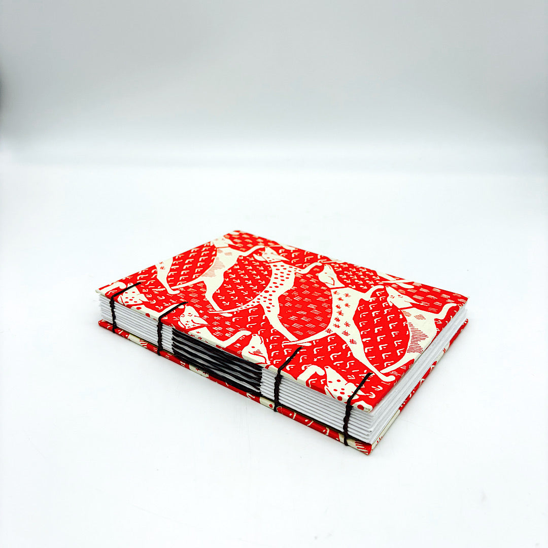 Hand Bound Book Journal With Dogs on Red Cover
