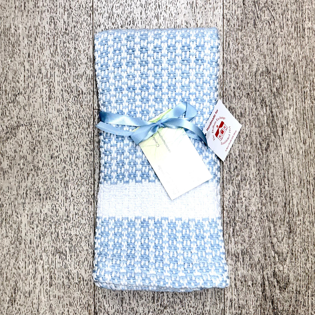 Handwoven Light Blue and White Cotton Hand Towel