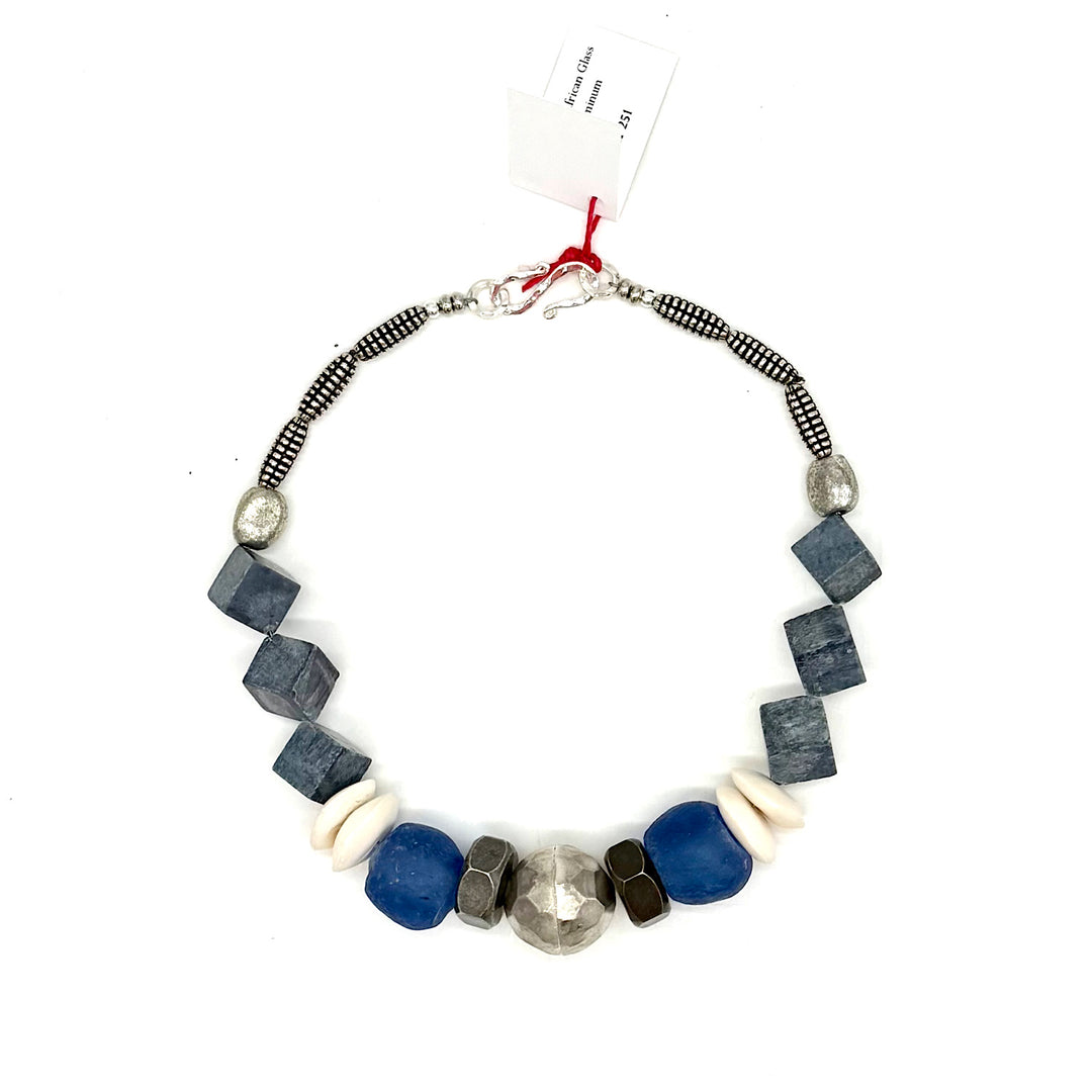 Handcrafted Blue African Glass Bead Necklace