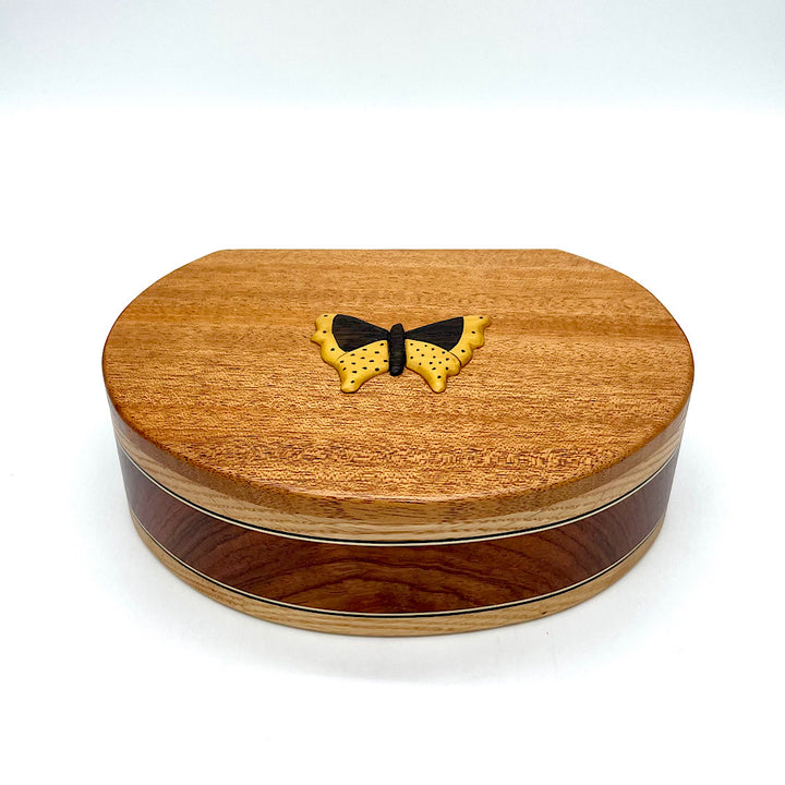 Handcrafted Semi-Circular Wood Box  With Butterfly