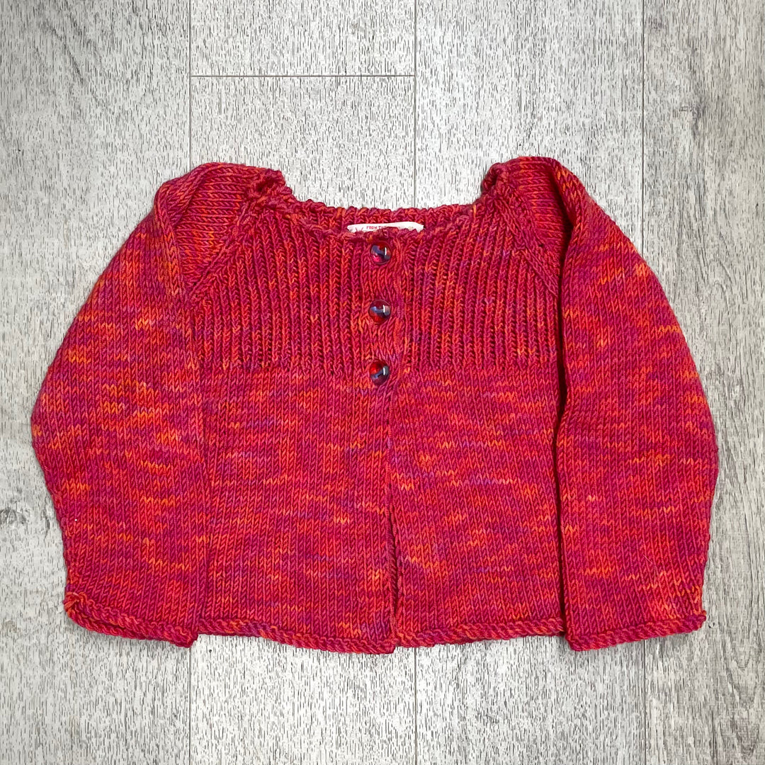 Hand Knit Red Variegated Wool Cardigan Sweater