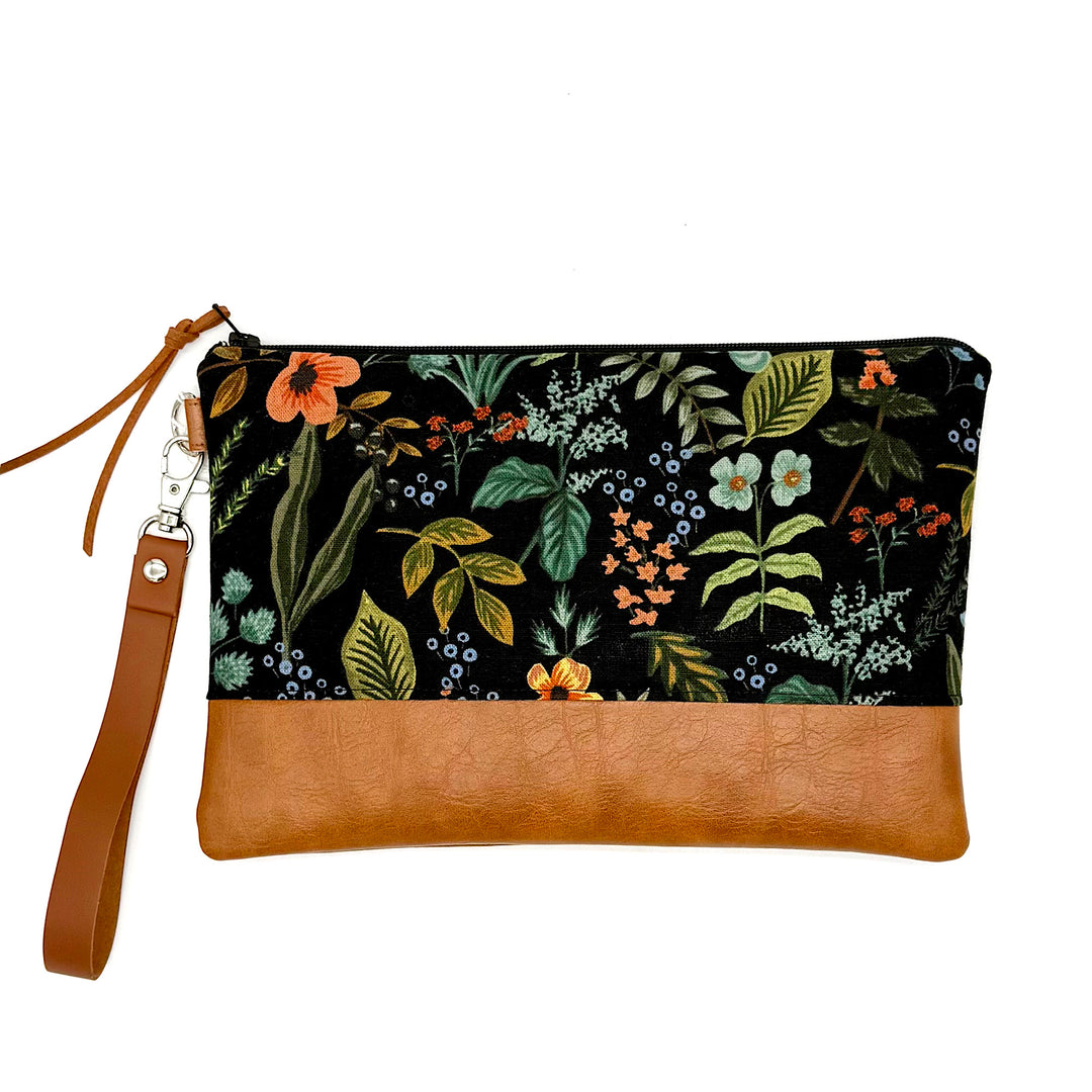 Handmade Black Floral Wristlet