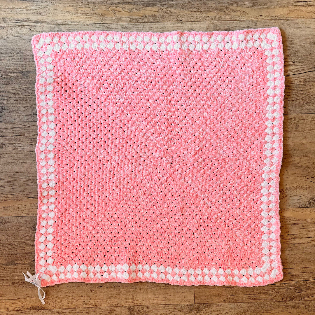 Hand Knit Coral Pink Plush Car Seat/Stroller Blanket