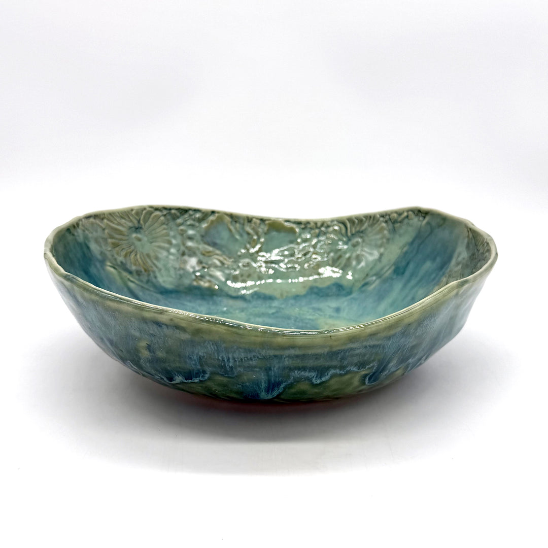 Handmade Teal and Green Roundish Ceramic Bowl