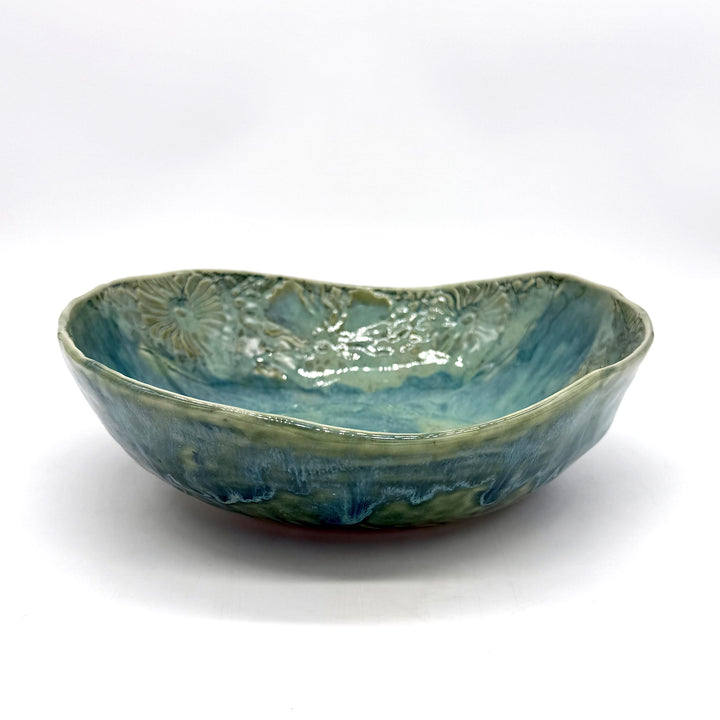 Handmade Teal and Green Roundish Ceramic Bowl