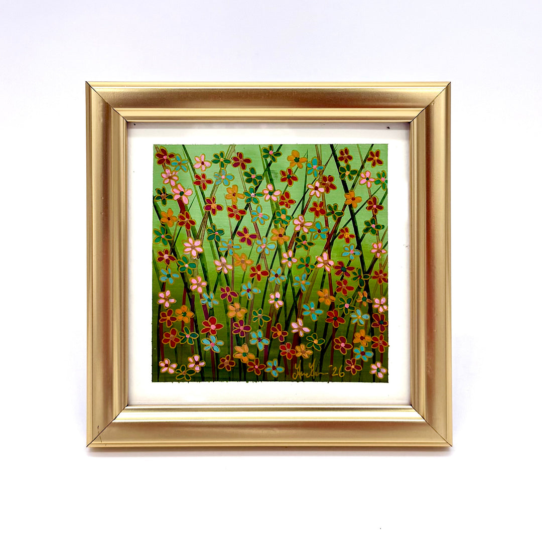 Original Hand Painted Green Floral Artwork