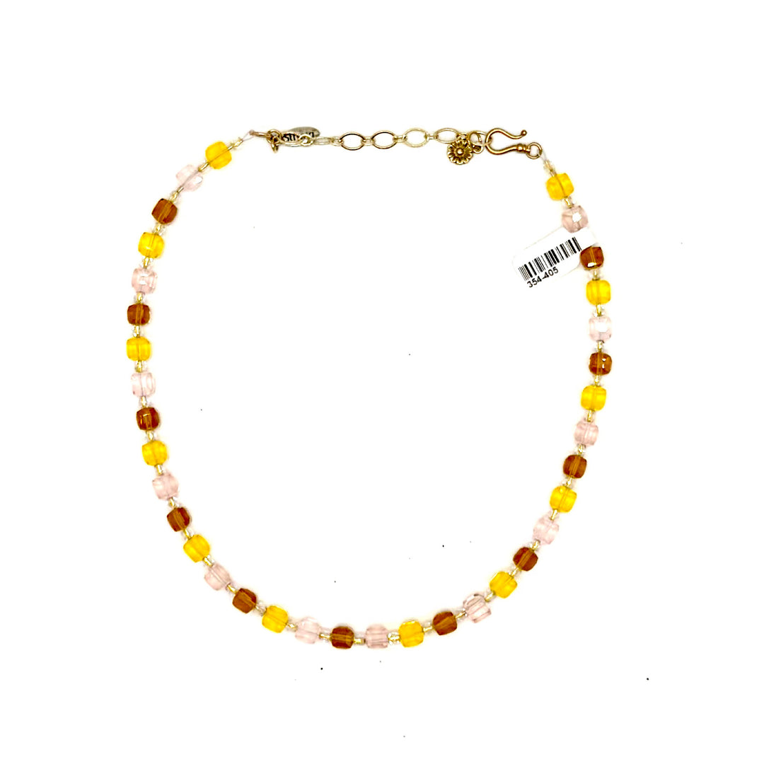 Handcrafted Brandy Yellow and Pink Glass Cube Necklace