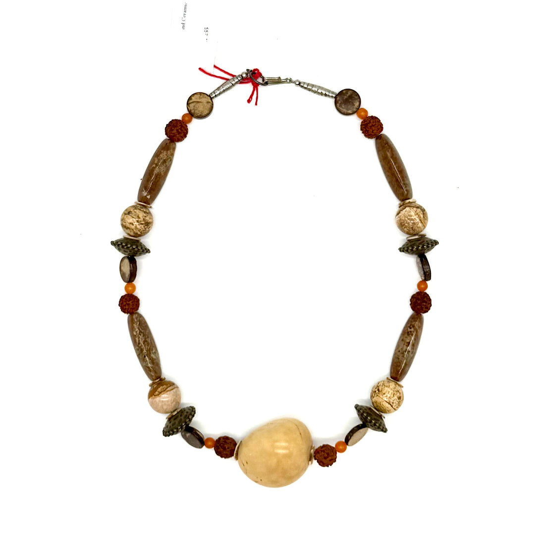 Handcrafted Tan and Brown Ceramic Beaded Necklace