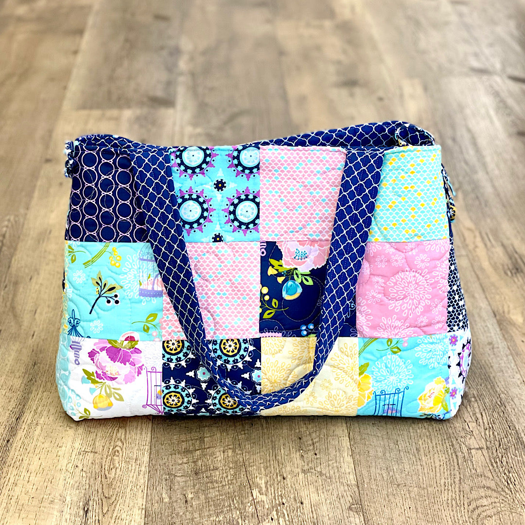 Handmade Large Quilted Blue and Pink Tote Bag