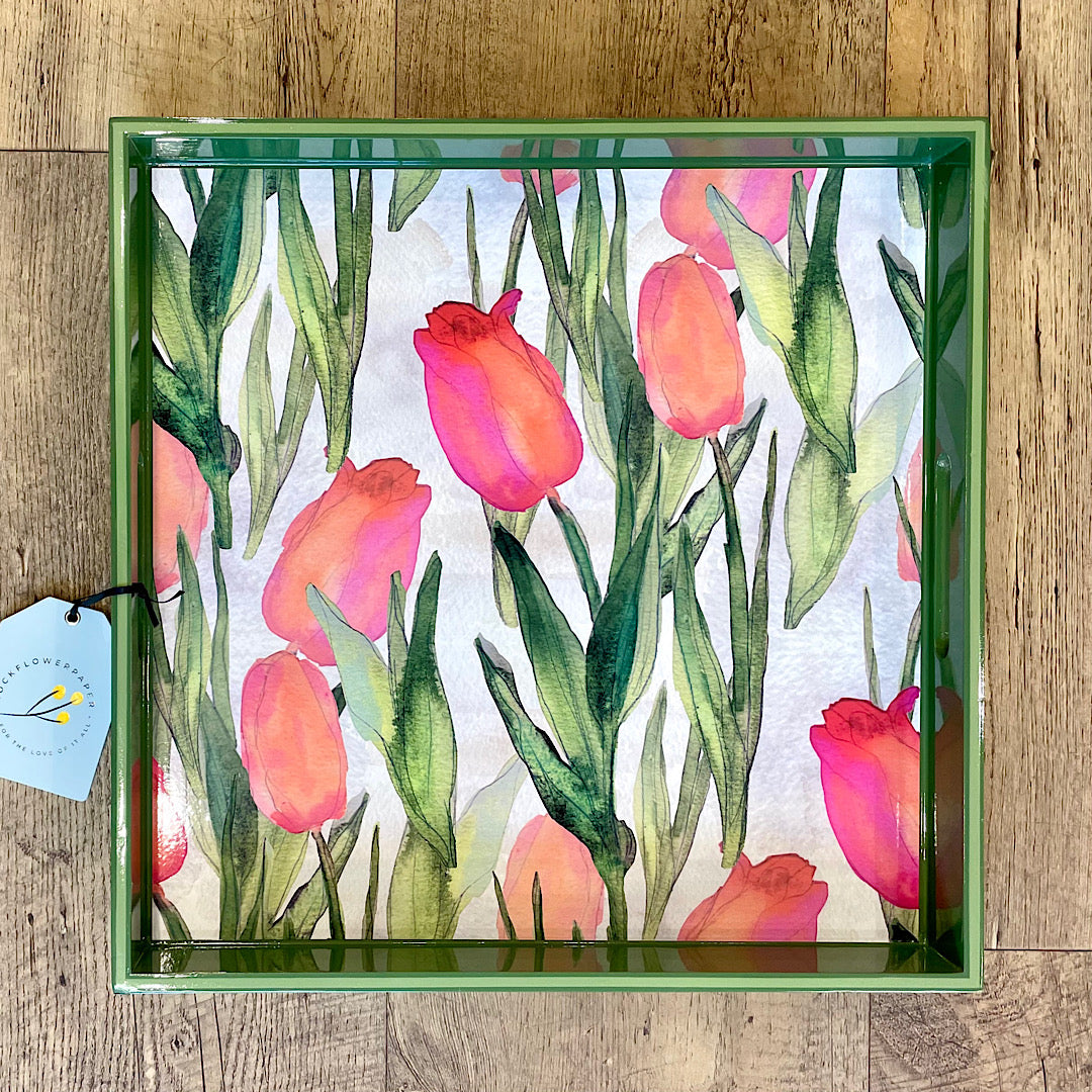 Pink Tulip Lacquer Tray